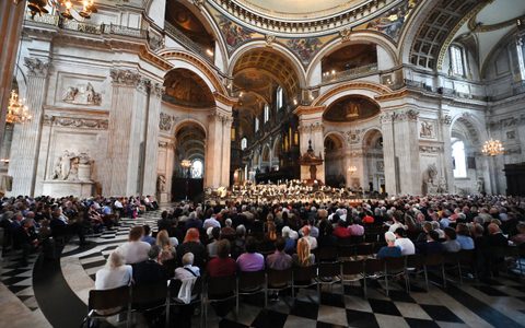 Orchestra and audience inside St Paul's Cathedral